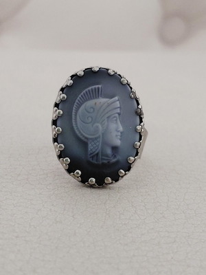 Vintage metal ring from the 70s, used, crooked glued