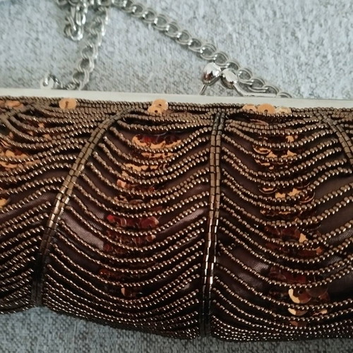 Vintage bag used, brown and bronze with beads
