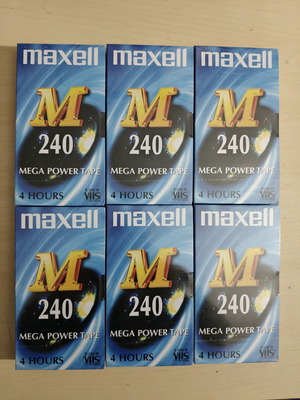 Maxell VHS video cassettes 240 minutes new sealed, pack of 6