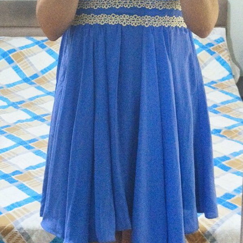 Paranoia cocktail dress like new, blue with gold lace details