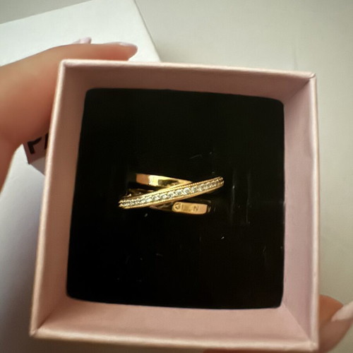 Pandora K14 gold plated triple ring with cubic zirconia