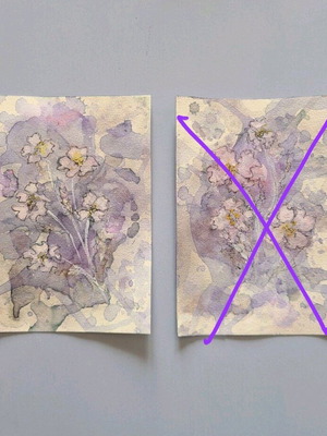 Artwork with flowers on aquarelle, new, 12.5x18 cm