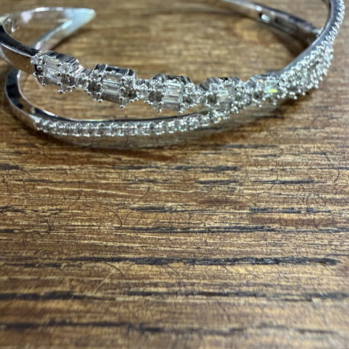 Bracelet hinged stainless steel with zirconia, new, silver color