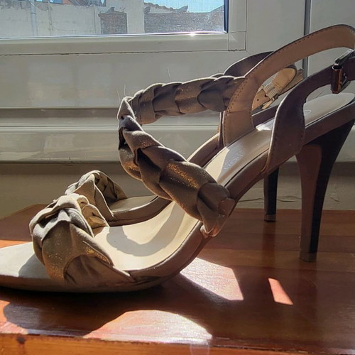Bon Prix sandals used, size 39, gray with gold accents