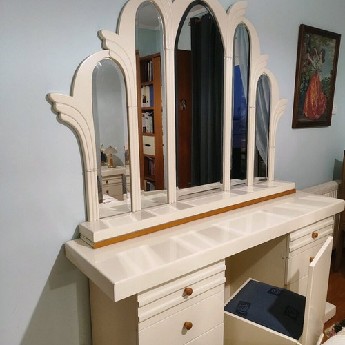 Dressing table with chair used and drawers on both sides