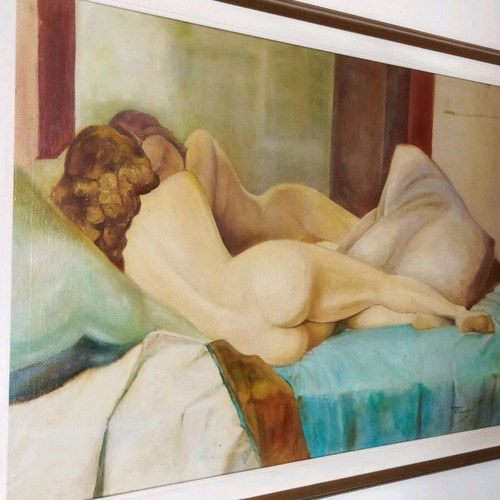 Oil painting on canvas "In the Arms of Morpheus" used, signed, 1989