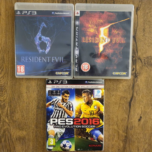 PS3 game pack with Resident Evil 5, Resident Evil 6, PES 2016