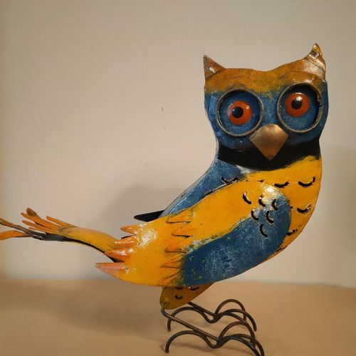 Metal Owl with Candle Holder like new