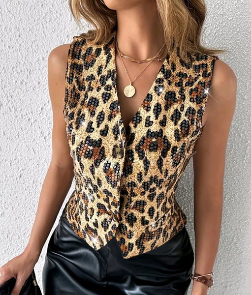 Γυναικείο αμάνικο Σακάκι/Γιλέκο με λεοπάρ animal print