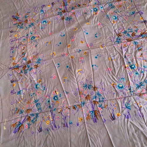 Vintage Franco Pugi Silk Scarf 100% Silk Embroidered 140x130 cm like new