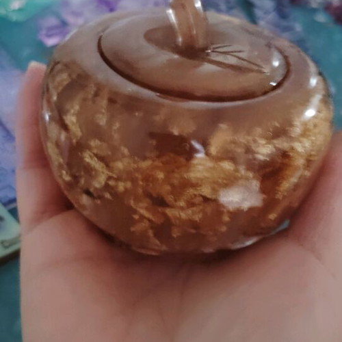 Storage jar apple-shaped with gold leaves new