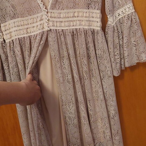 Impressive lace dress and fitted dress, new, grey-beige XS-S