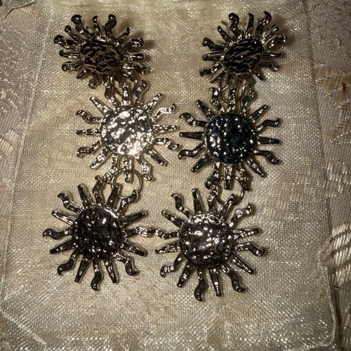 Handmade silver sun motif dangling earrings new