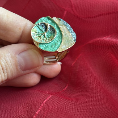 Ring with mountain crystals, handmade, tree of life motif