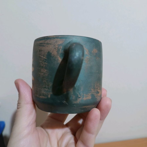 Handmade ceramic mug with two handles like new