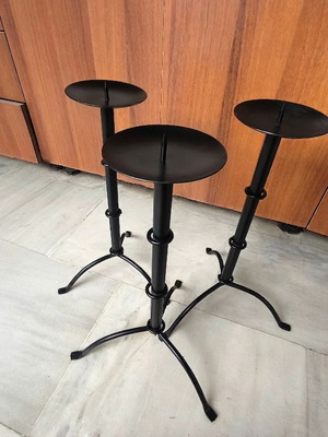Set of 3 Rustic Forged Metal Candleholders like new