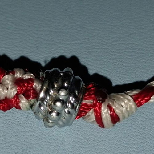 Handmade Macrame Martis Bracelet with Silver Beads, Red and White, New