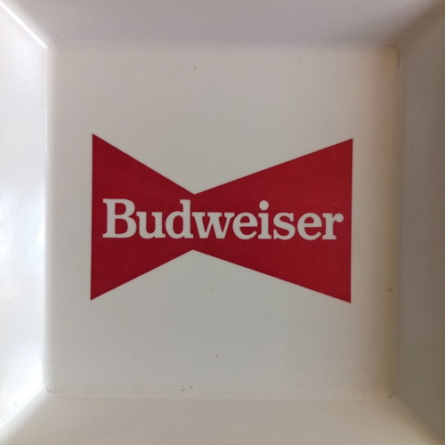 Budweiser ashtray used vintage melamine square 18x18 cm