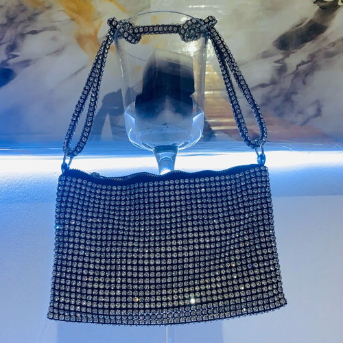 Evening bag new silver with shine and zipper