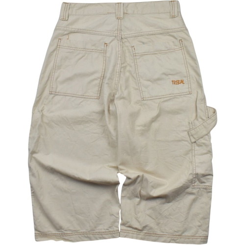 Tribal Baggy Long Shorts Beige Y2K Hip Hop Skate Style used, size XS-S
