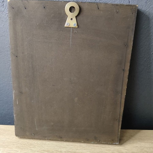 Vintage ceramic tile portrait of a woman with wooden frame used