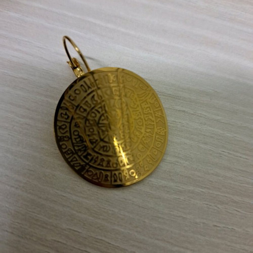 Steel earrings new, gold-colored Phaistos disc design