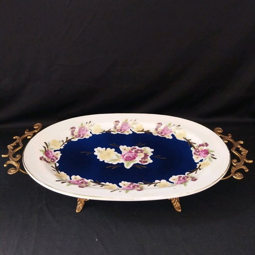 Vintage Furstenberg Germany serving platter with metal base