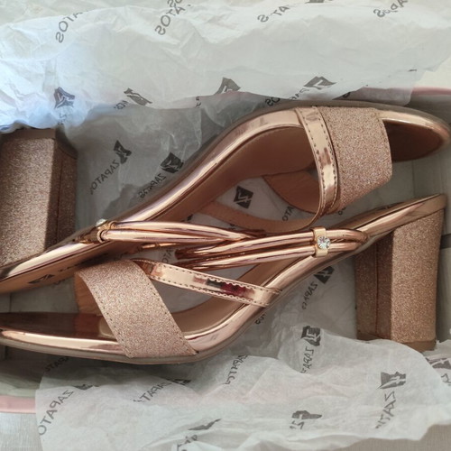 Zapatos block heel sandals like new, rose gold size 42