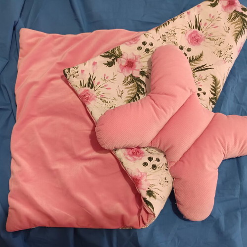 Baby Lama Pink Floral Velvet blanket and butterfly pillow set like new