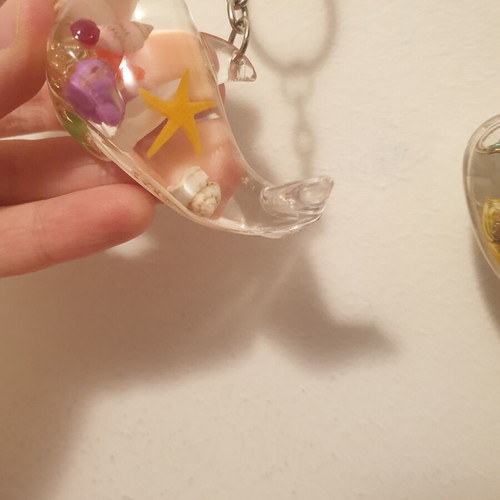 Keychain set 90s dolphin heart pig like new, colorful pearls