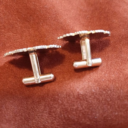 Orofix cufflinks used, vintage, embossed gold on coral background