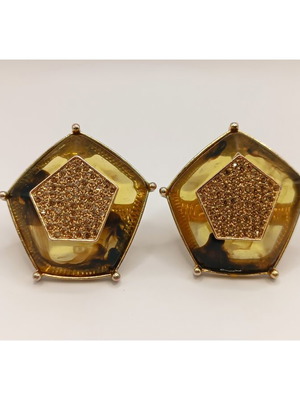 Uterqüe vintage gold geometric statement clip-on earrings used