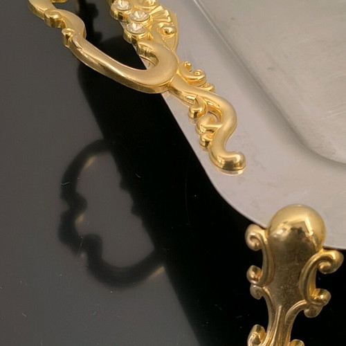 Inox serving tray from Iran like new with bronze handles and feet