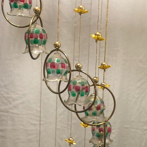 Glass wind chime used with gilded rings and mounting bracket