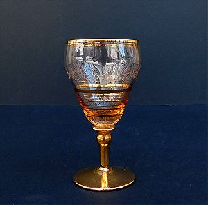Ποτήρι κρυστάλλινο με εγχάρακτα σχέδια, εν μέρει επιχρυσωμένο, vintage.