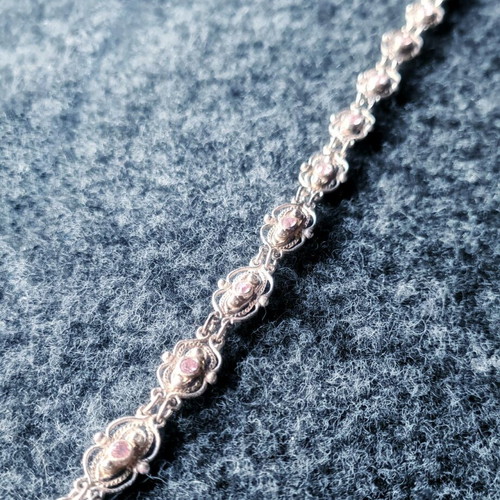 Antique Sterling Silver 925 Bracelet With Pink Zircon Like New