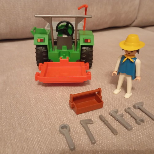 Playmobil tractor with bucket and mower