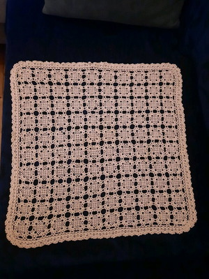 Handmade knitted square like new, beige cotton