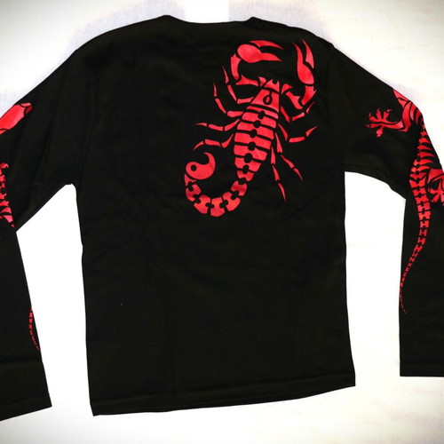 Work T-Shirt Scorpio long sleeve vintage size M black red cotton