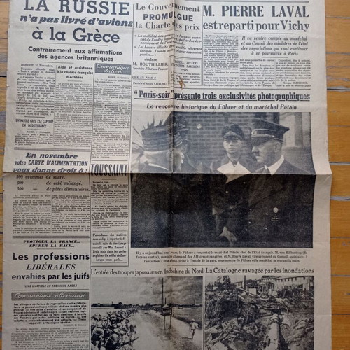 Paris-soir Newspaper November 2 1940 used, historic French edition