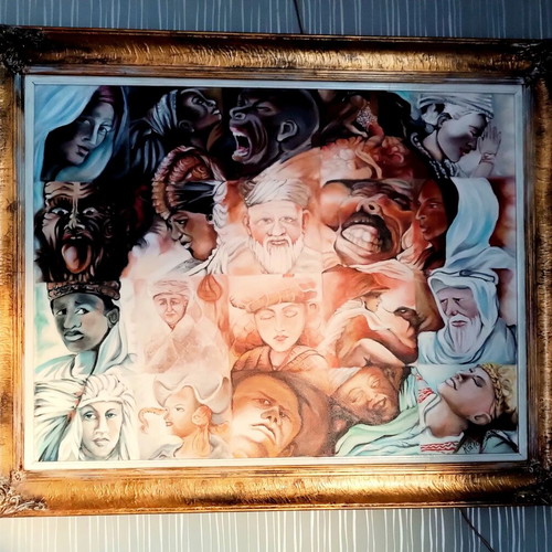 Illusion painting The face of Adam by Mikelangelo acrylics like new