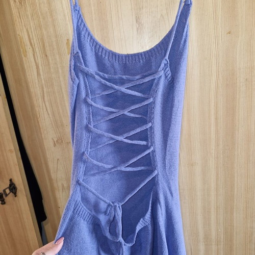 Wool Summer Dress turquoise size L new with side slit and open back