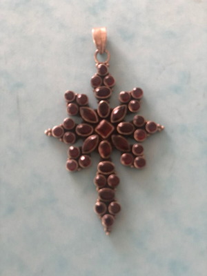 Silver cross with garnets like new, dark red