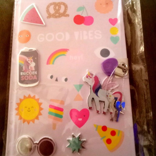Secret Diary with Lock & Keys, Good Vibes, Pink Notebook