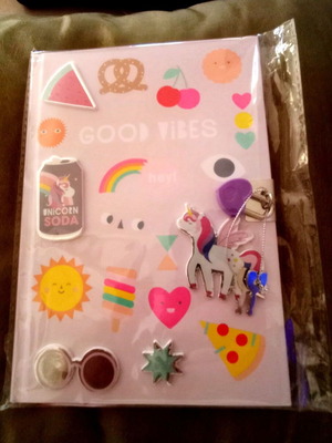 Secret Diary with Lock & Keys, Good Vibes, Pink Notebook