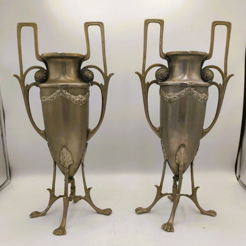 Ζεύγος Αμφορέων Art Nouveau Argentor Werke Vienna σαν καινούργιο (c. 1905)