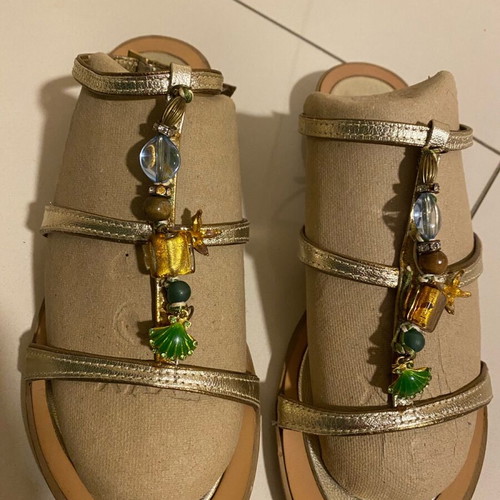 Gianna Kazakou gold sandals like new, leather with beads