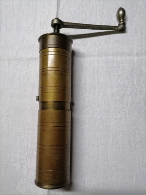 Brass coffee grinder used, old