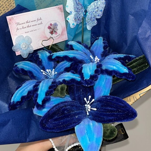 Blue bouquet no.2 new with 3 flowers and butterfly