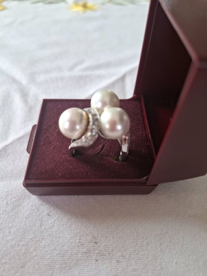 Vintage γυναικείο δαχτυλίδι 925 ασήμι με μαργαριτάρια γλυκού νερού και ζιρκόνια καινούργιο